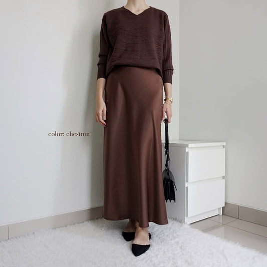 CHESTNUT BROWN | SATIN MIDI SKIRT
